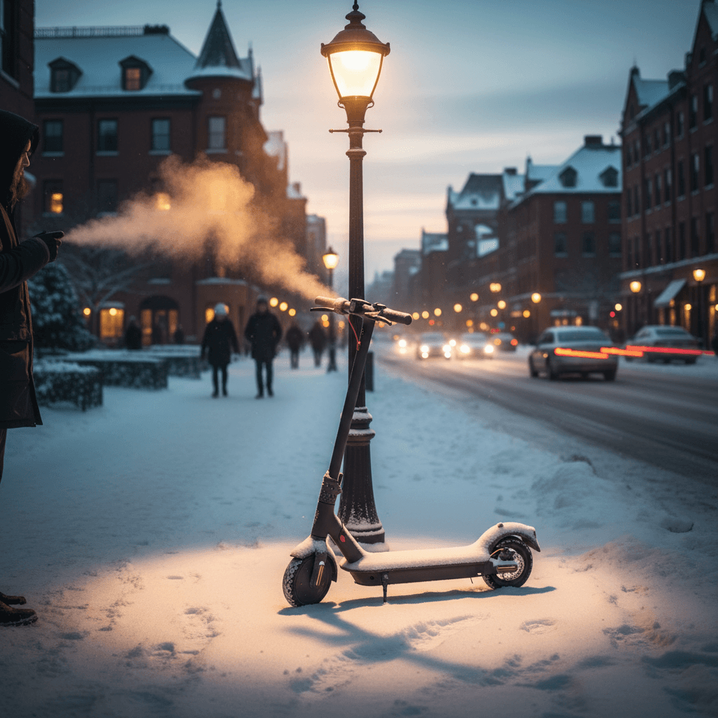 Електросамокат на заснілій вулиці
